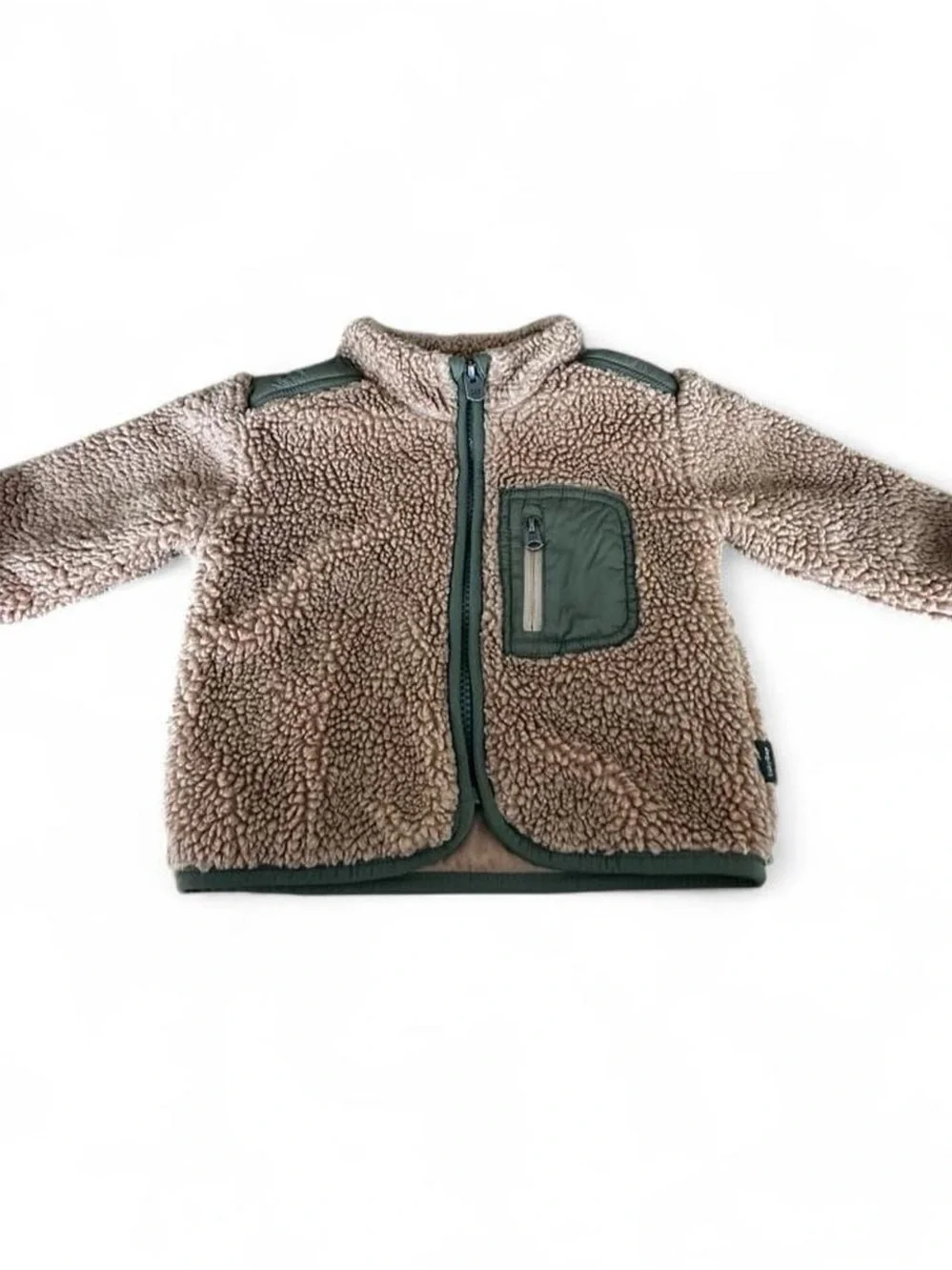 GAP Baby Sherpa Jacket in Brown with Olive Trim